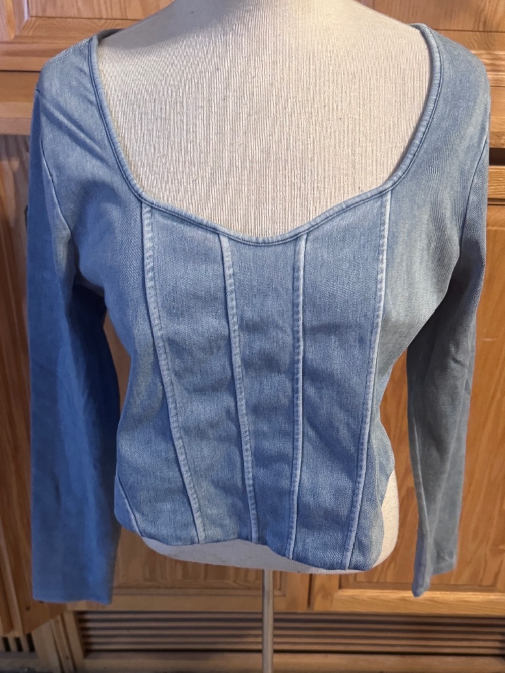 New Women's Express XL Denim Blouse Long Sleeve Classic Top Party Everyday Cute